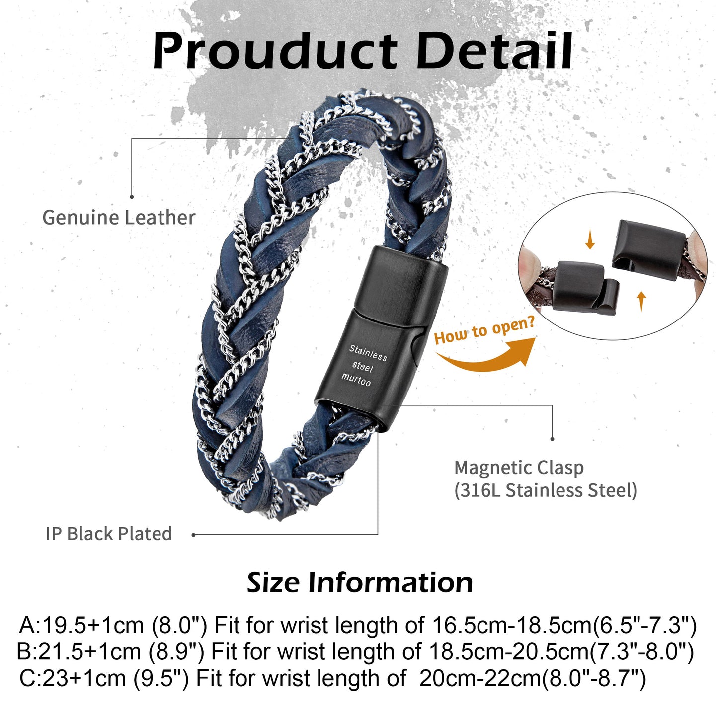 Leather and Steel Bracelet B00613