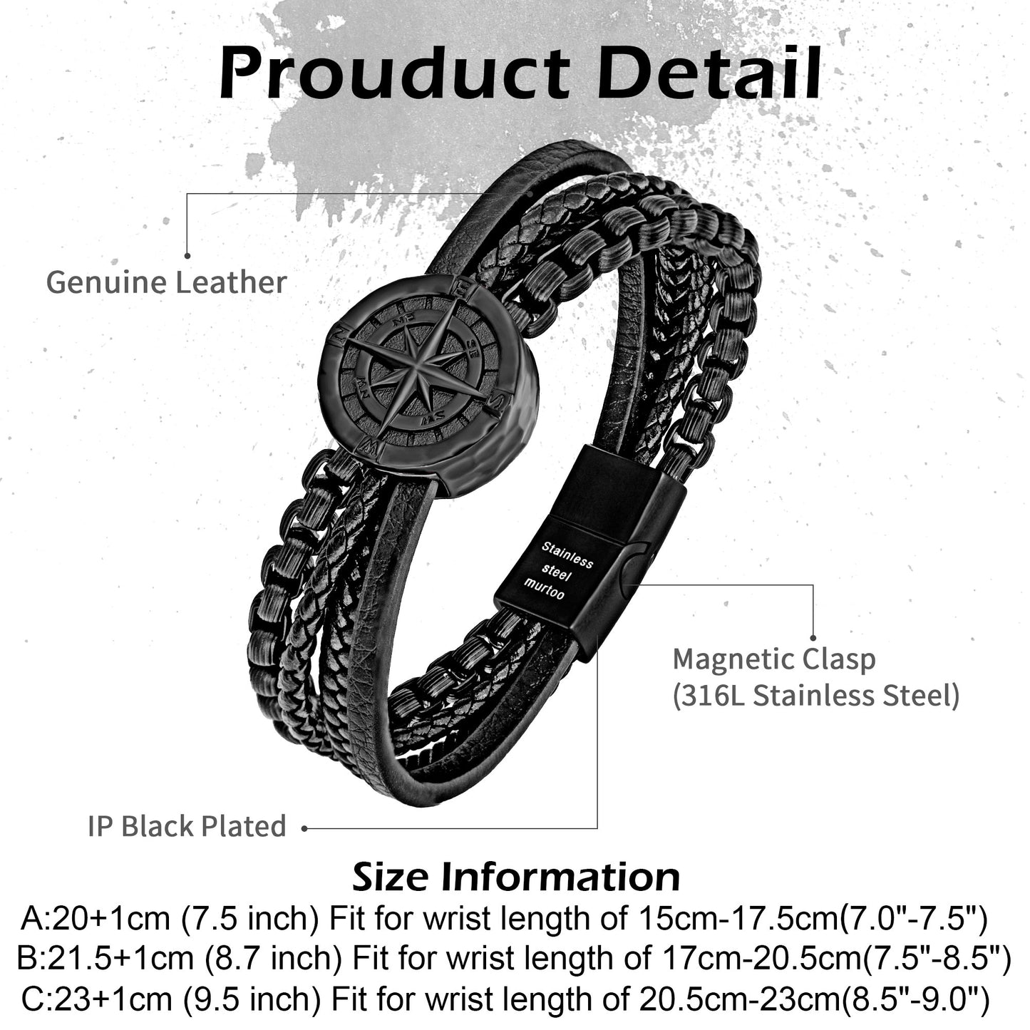 Compass leather bracelet for men B00733