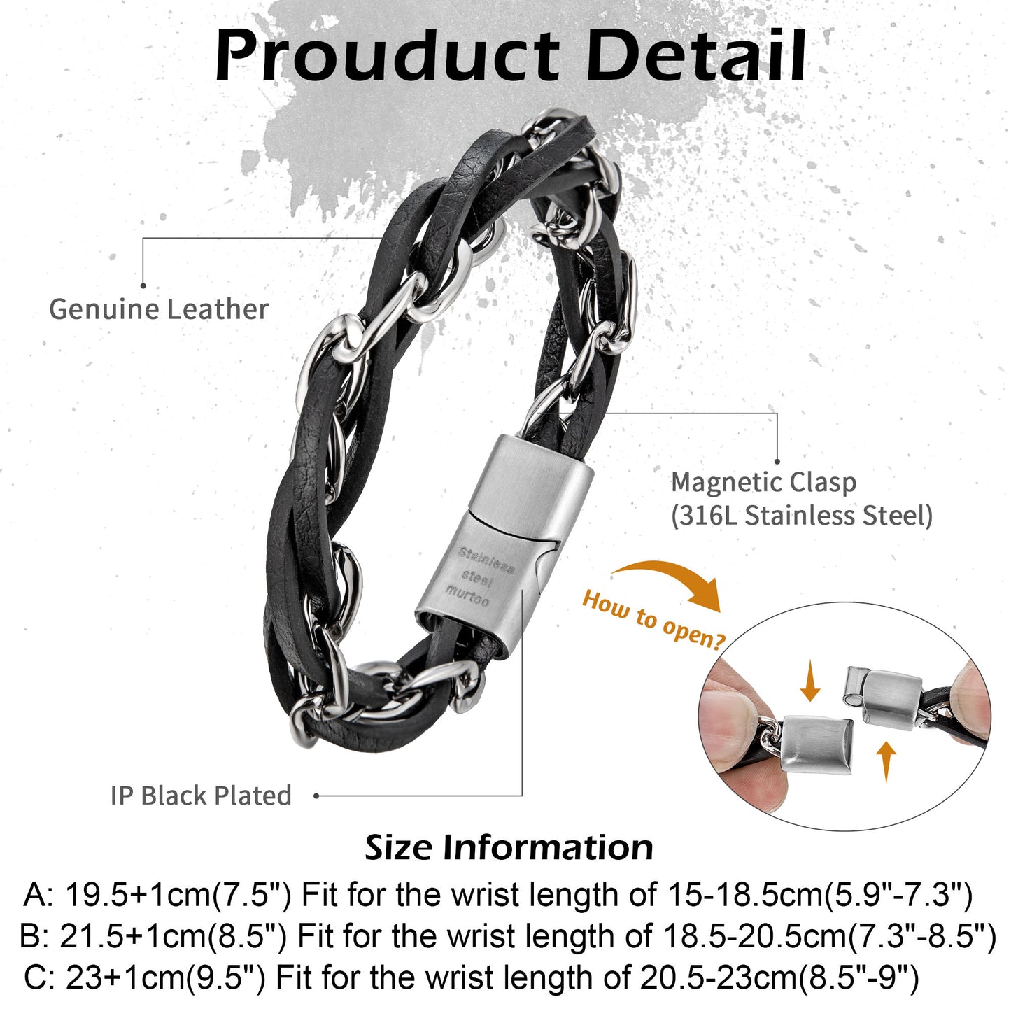 Leather and Steel Bracelet B00628