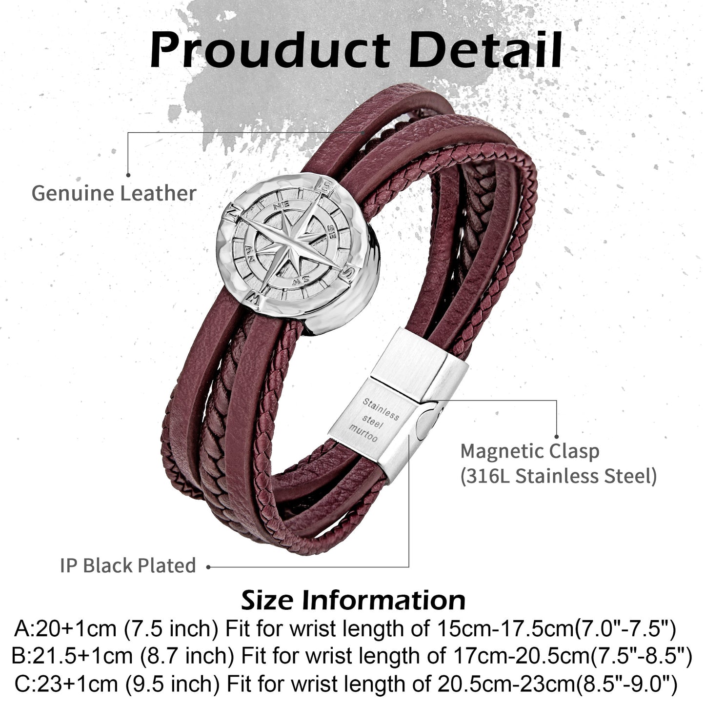Compass leather bracelet for men B00709