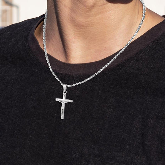 Arĝenta Jesuo-Pendĉeno Tordita Ŝnura Ĉeno N00417