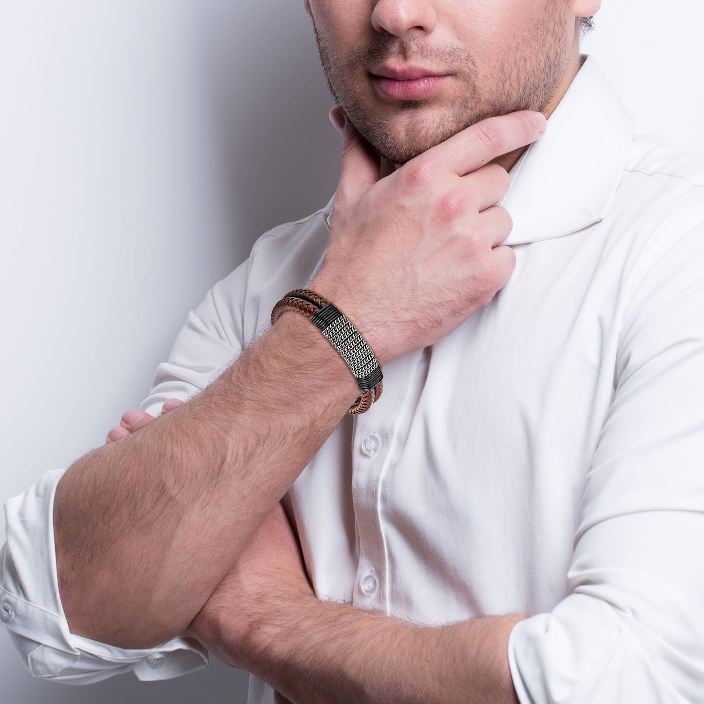 Leather And steel Bracelet B00492