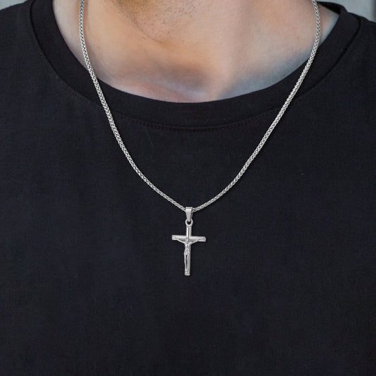 Arĝenta Jesuo-Kruco-Kolĉeno Tritika Ĉeno N00418