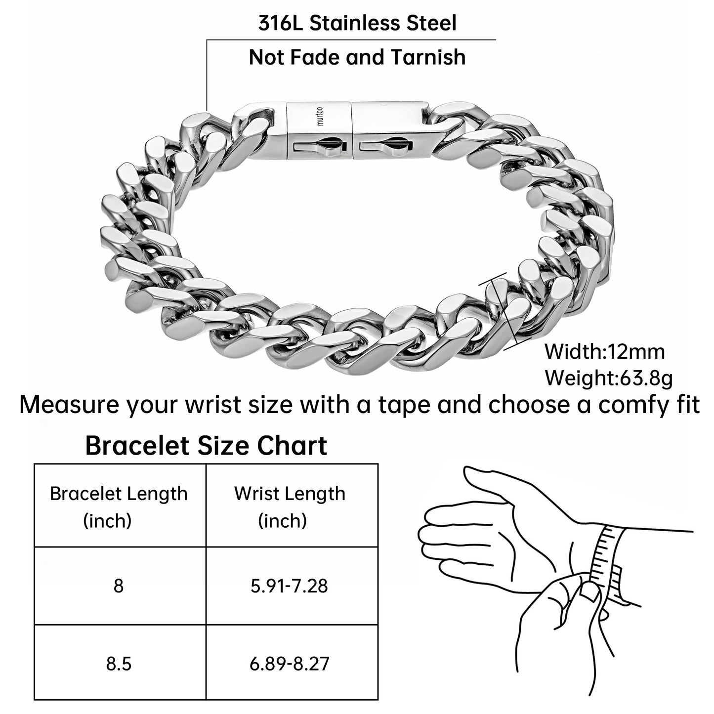 12mm steel bracelet B00380