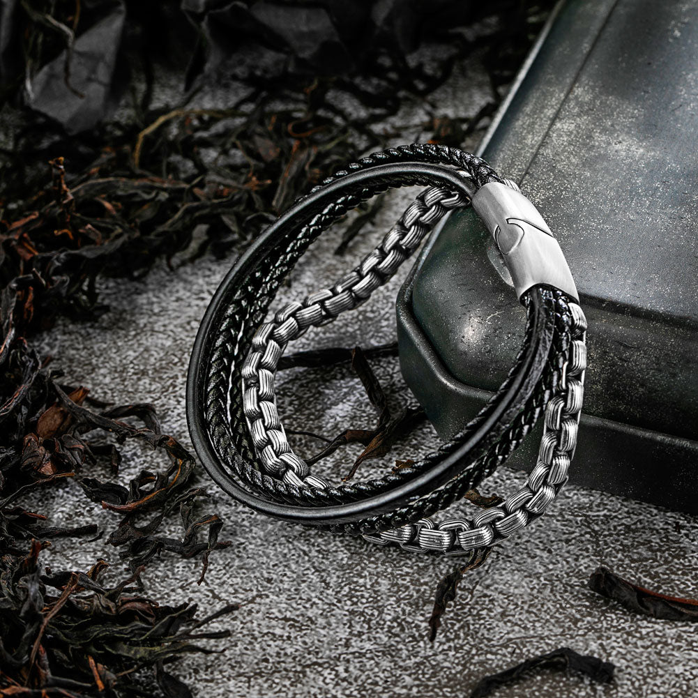 Leather And Steel Bracelet BHR00112