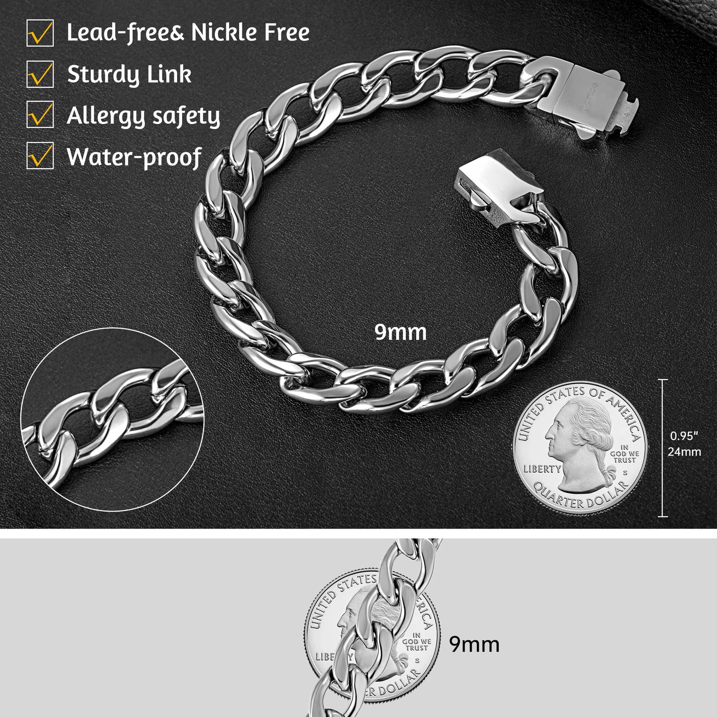 9mm steel bracelet B00401