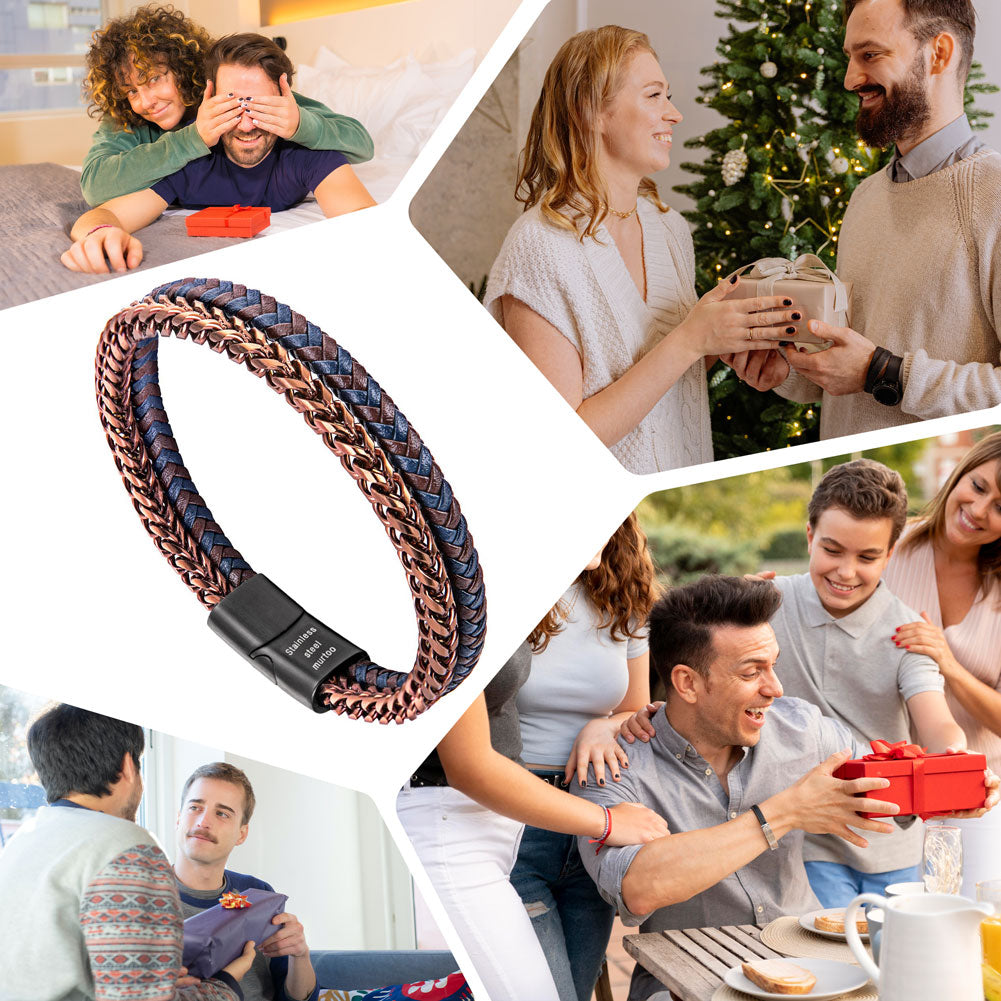 Rose Gold Plated Steel and Leather Bracelet BHR00332