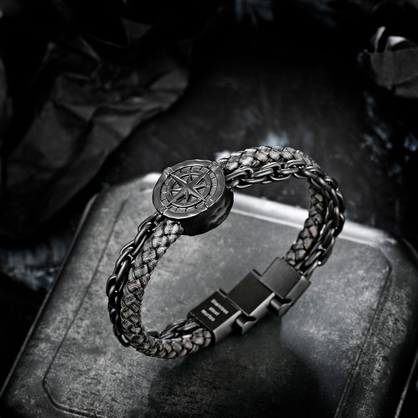 Compass leather bracelet for men B00468