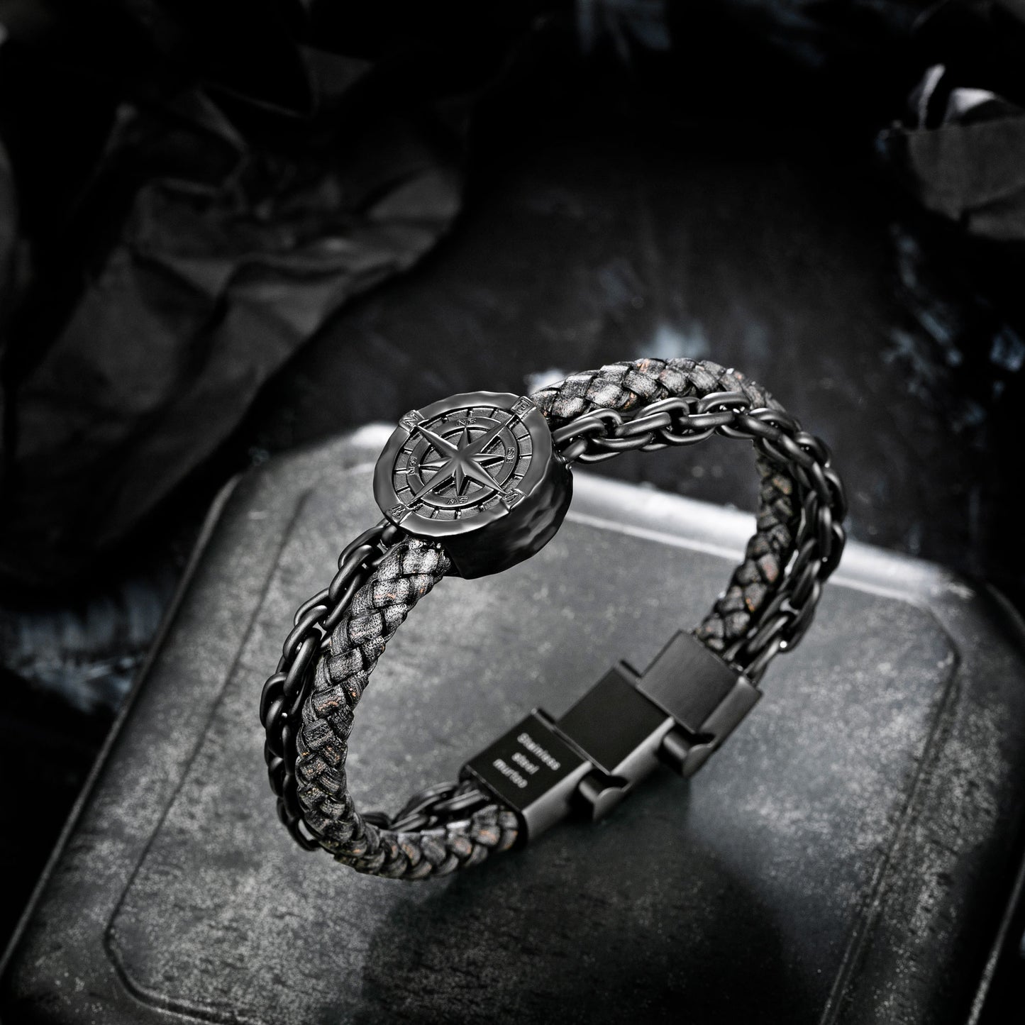 Compass leather bracelet for men B00468