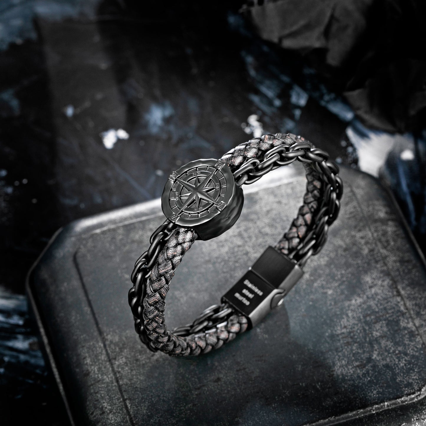 Compass leather bracelet for men B00468