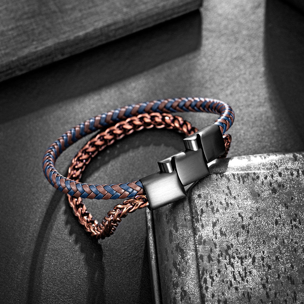 Rose Gold Plated Steel and Leather Bracelet BHR00332