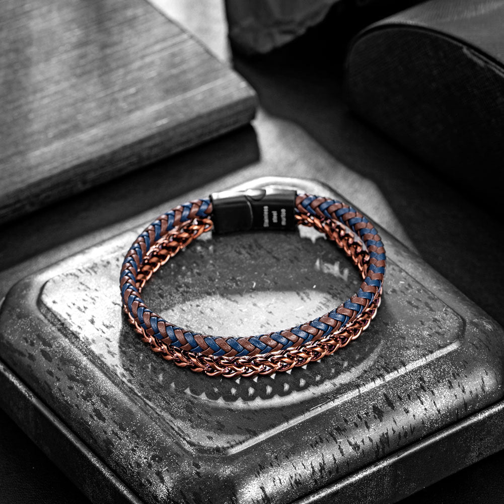 Rose Gold Plated Steel and Leather Bracelet BHR00332