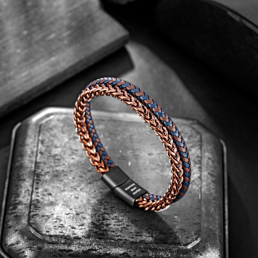 Rose Gold Plated Steel and Leather Bracelet BHR00332