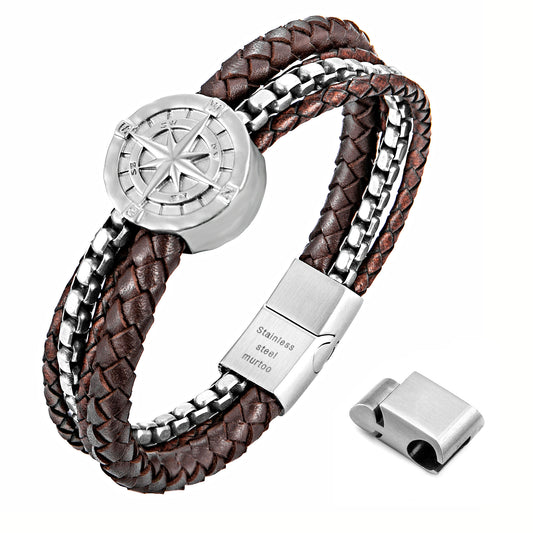 Compass leather bracelet for men B00472
