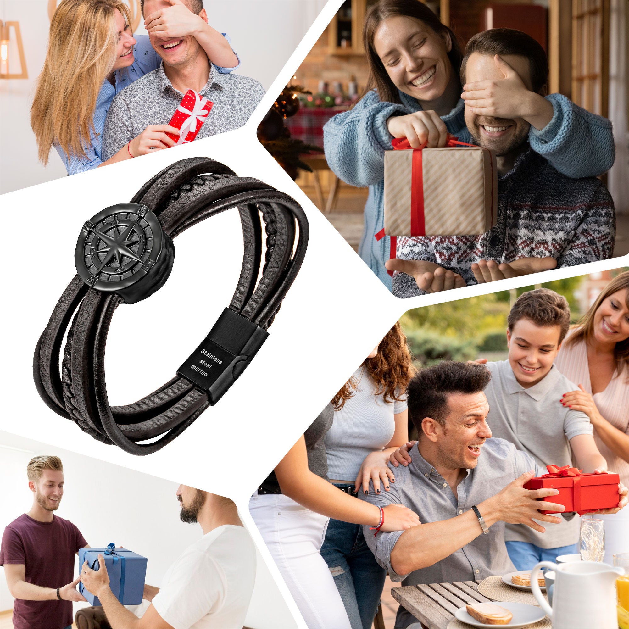 Murtoo Men's Braided Leather Bracelet With Steel Chain – Black & Brown, Adjustable Magnetic Clasp