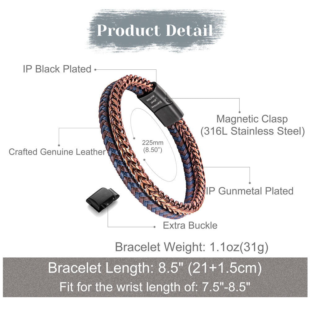 Rose Gold Plated Steel and Leather Bracelet BHR00332