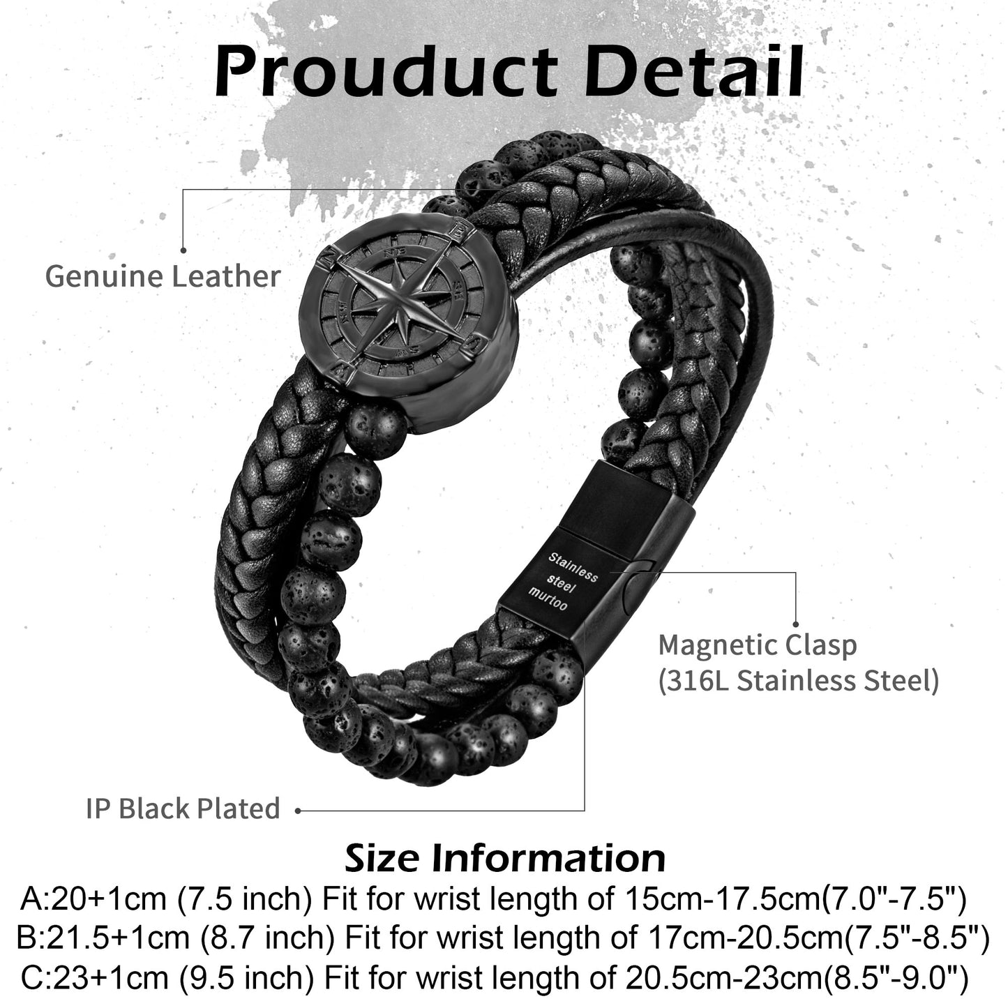 Compass leather bracelet for men B00464