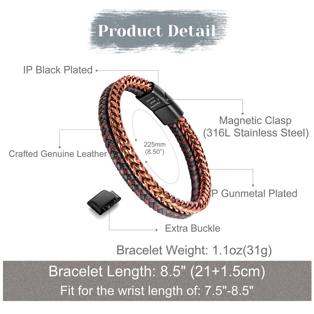 Rose Gold Plated Steel and Leather Bracelet BHR00333