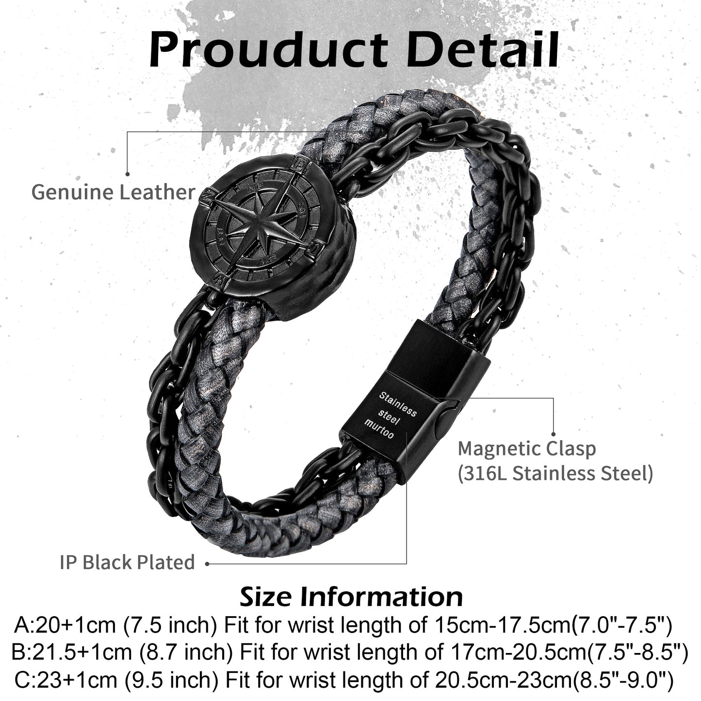 Compass leather bracelet for men B00468