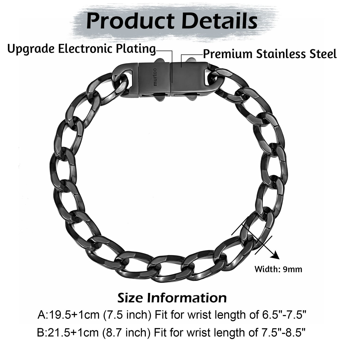 9mm steel bracelet B00388